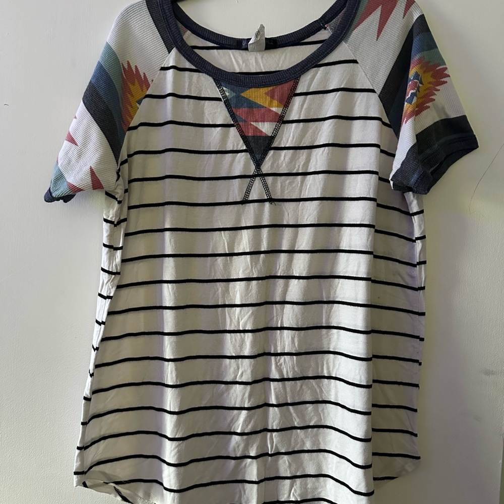 Colorful Striped Short Sleeve Women's Top